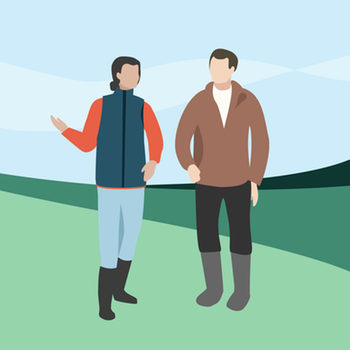 illustration av lantbrukare och rådgivare i ett fält