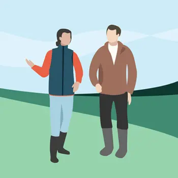 illustration av lantbrukare och rådgivare i ett fält