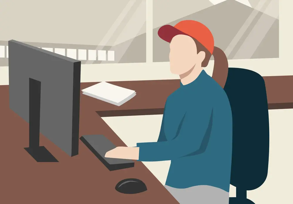 Lantbrukare vid dator