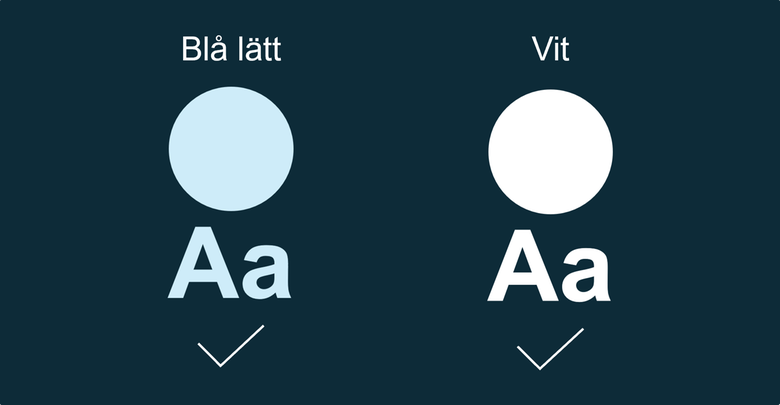 Illustration som visar de tillåtna färgkombinationer med blå mörk som bakgrundsfärg: Blå lätt och Vit.