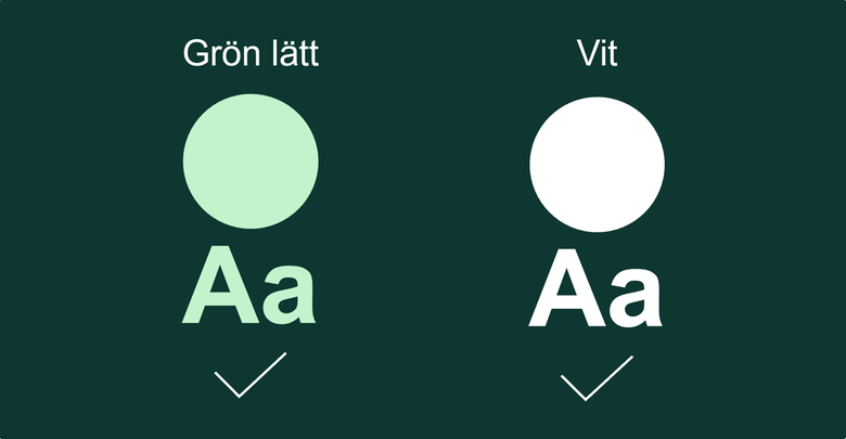 Illustration som visar de tillåtna färgkombinationer med grön mörk som bakgrundsfärg: Grön lätt och Vit.